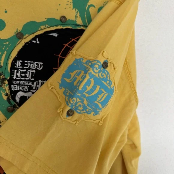 Marvel‎ Hulk Y2K Vintage Ed Hardy Style T-shirt Medium Yellow Americana Tattoo - Picture 4 of 6
